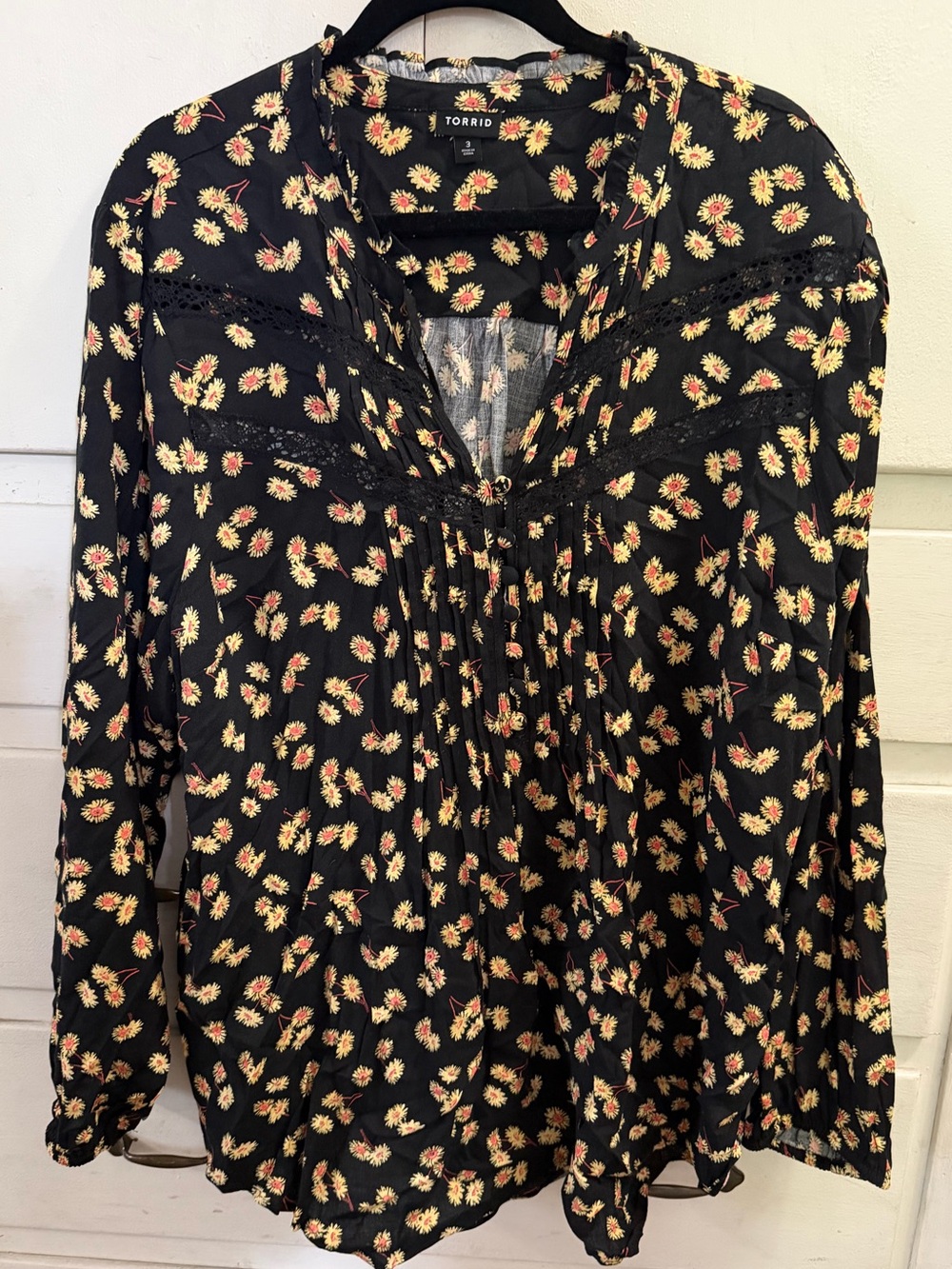 torrid Black Floral Blouse with Yellow & Red Daisies